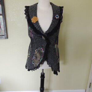 Mechant Art to Wear Boho Sleeveless Vest Ruffled Patchwork Embroidered Large